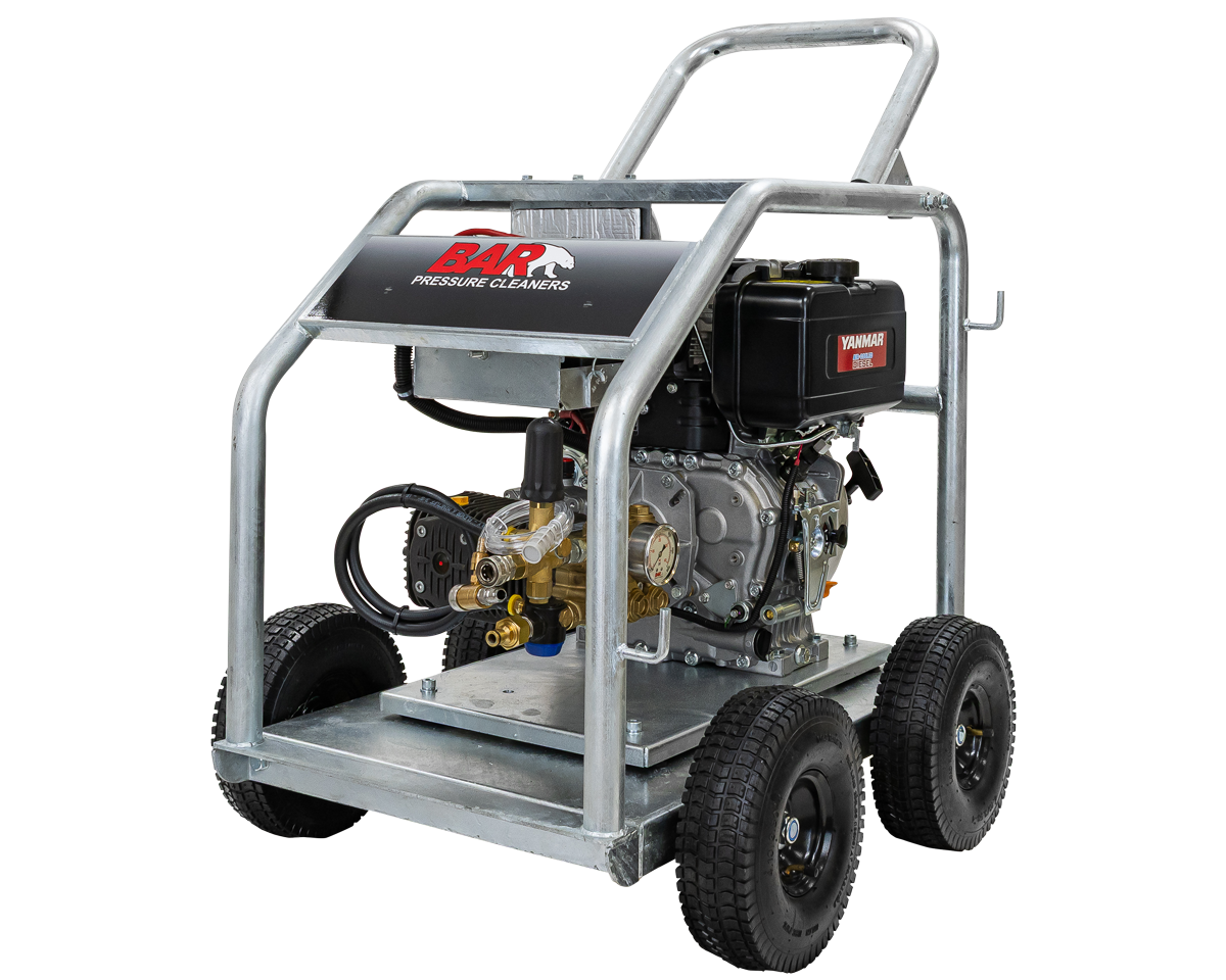 BAR 3000PSI 15LPM Yanmar Diesel Gearbox Drive Pressure Cleaner — 4 Wheel Roll Frame - BAR part number 121 BAR3010CG-YEJD