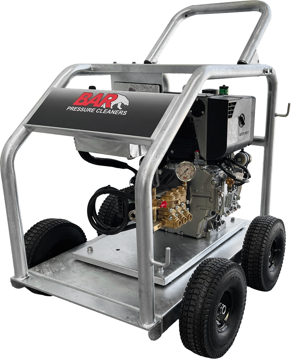 BAR 3500PSI 15LPM Kohler Diesel Gearbox Drive Pressure Cleaner — 4 Wheel Gal Frame - BAR part number 121 BAR3510G-KEJD