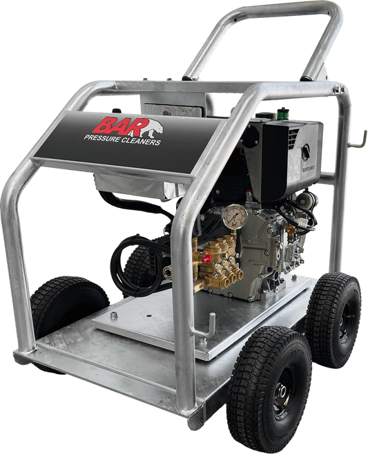 BAR 3500PSI 15LPM Kohler Diesel Gearbox Drive Pressure Cleaner — 4 Wheel Gal Frame - BAR part number 121 BAR3510G-KEJD