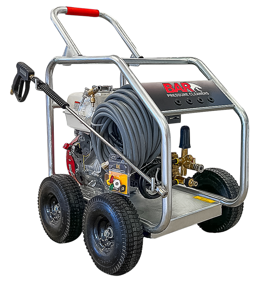 BAR 4000PSI 15LPM Honda GX390 Triplex Petrol Pressure Cleaner — 4 Wheel Gal Frame - BAR part number 120 BAR4013C-HJ