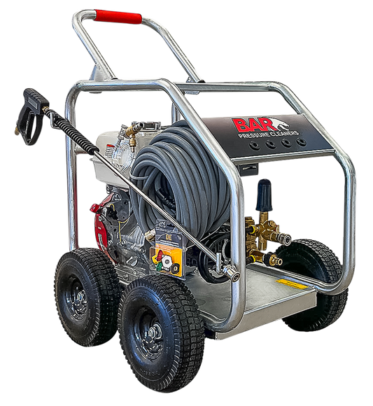 BAR 4000PSI 15LPM Honda GX390 Triplex Petrol Pressure Cleaner — 4 Wheel Gal Frame - BAR part number 120 BAR4013C-HJ