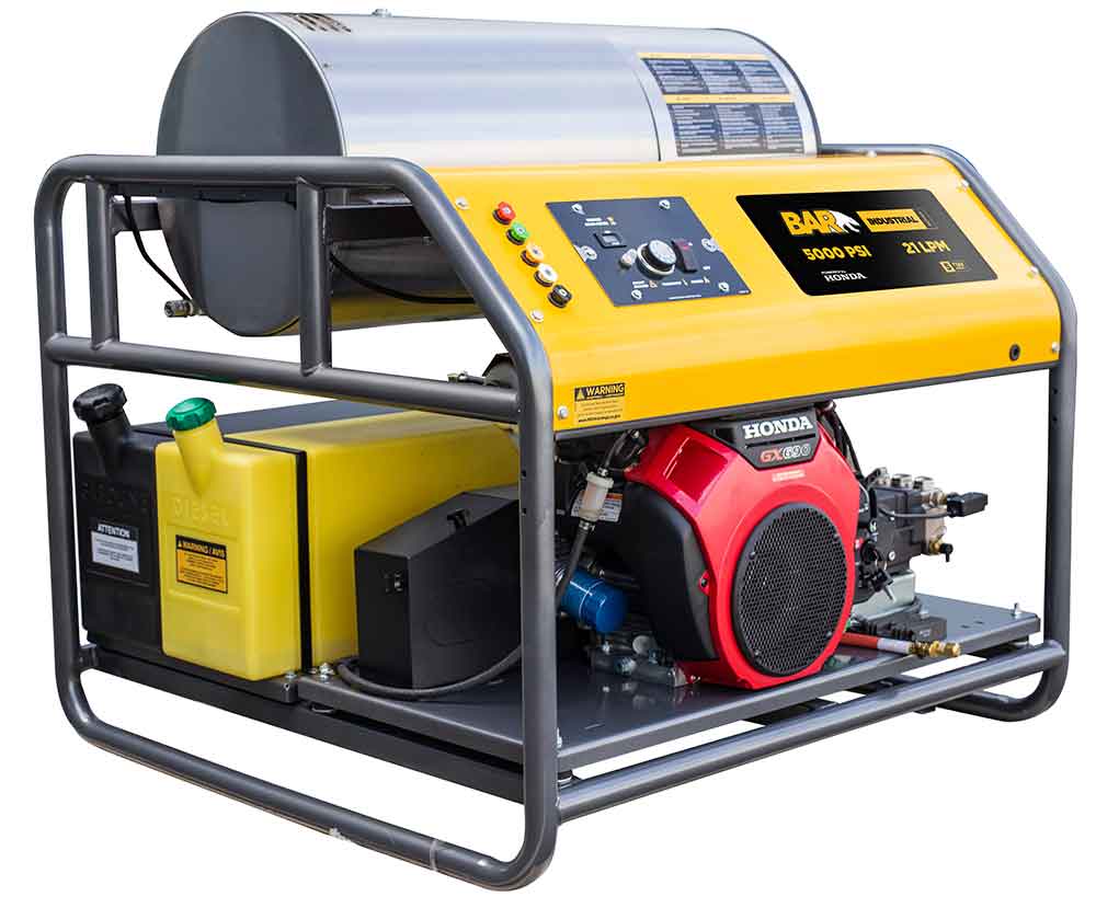 BAR 5000PSI 21LPM Honda GX690 Hot Water Pressure Cleaner - BAR part number 122 HOT5027P-HER