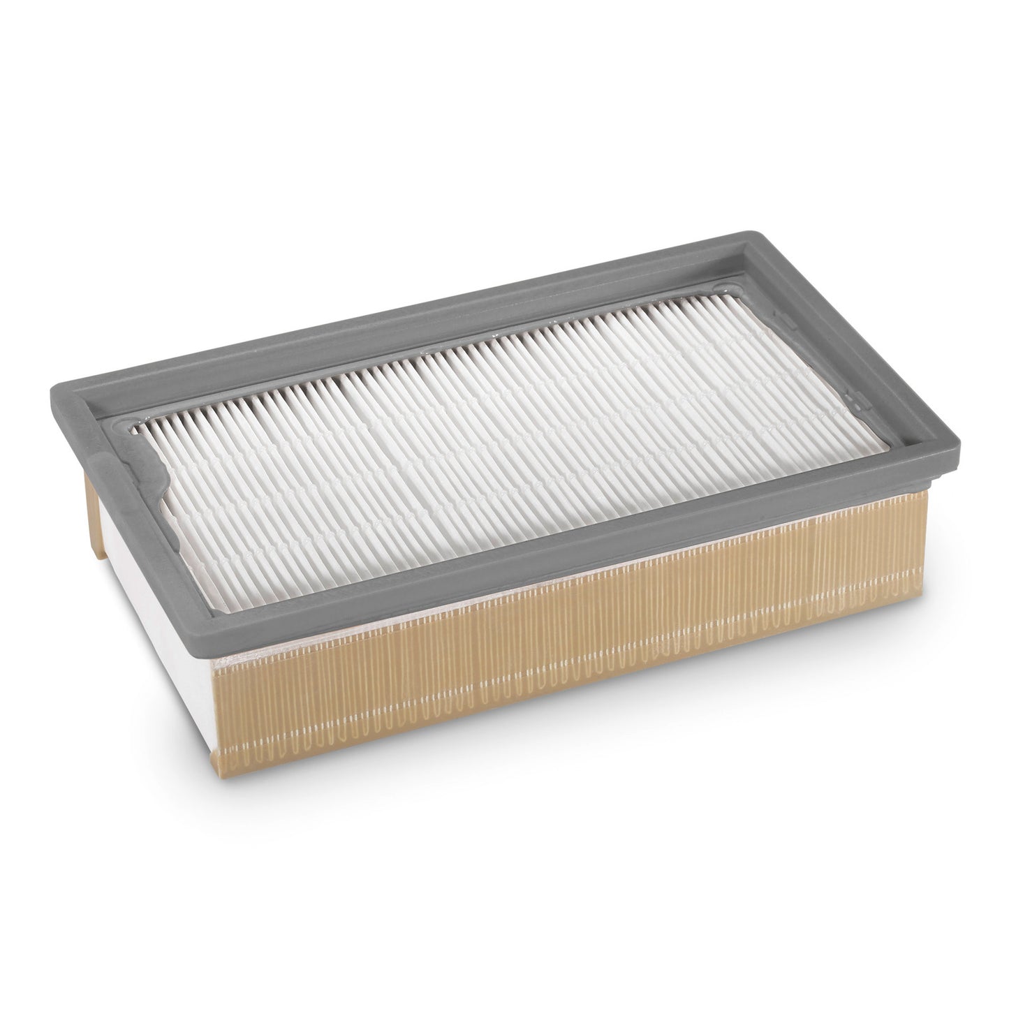 Flat-pleated filter packaged GF