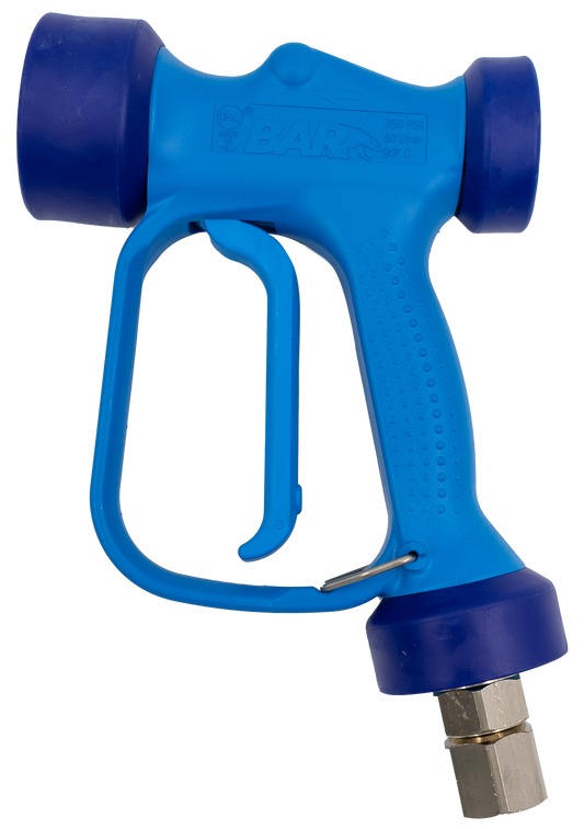 PA RB65 wash down gun, nickel plated brass with blue trigger